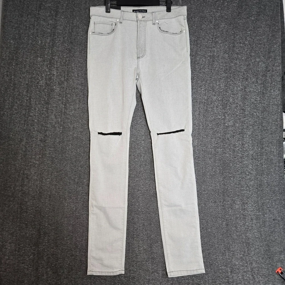 Monfrere‎ Greyson Skinny Jeans Mens 34 x 34 Gray Dist Stone Pants Japanese Denim